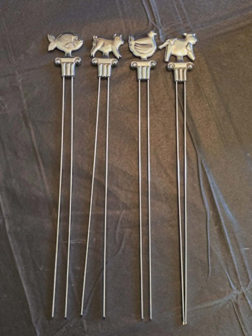 STAINLESS STEEL SKEWERS FARM ANIMALS BBQ KEBAB GRILL 14" SET OF 4